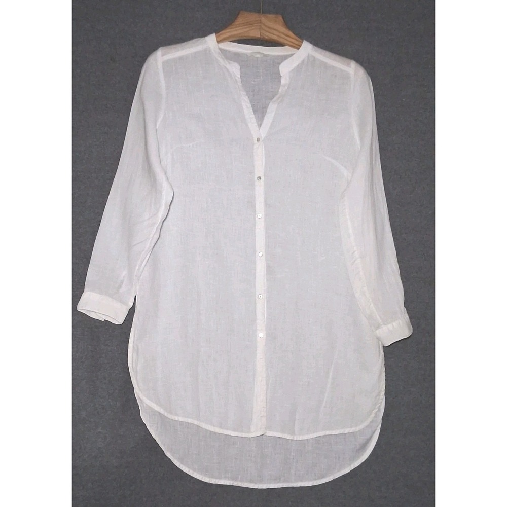 H&M 100% Linen White Button Down Tunic Dress Size Medium Beachy Lagenlook